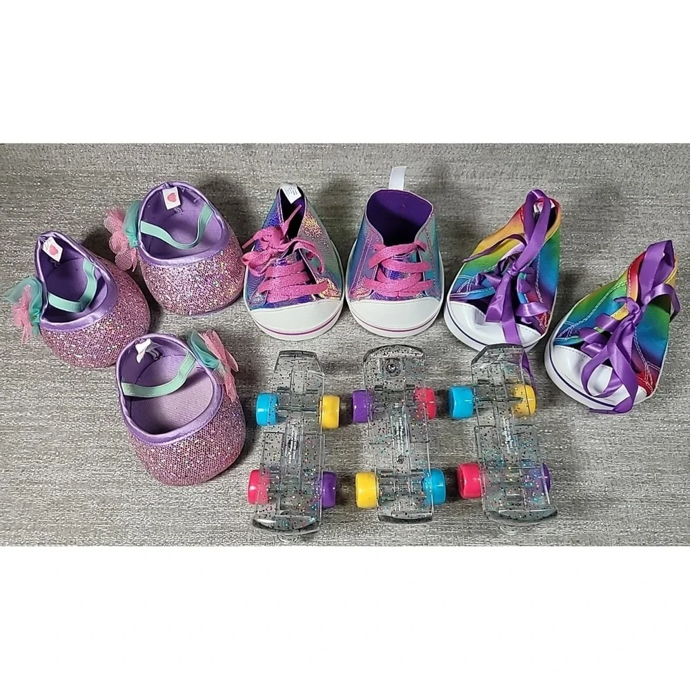 Lot‎ Build A Bear Skates, Sneakers & Slippers Glitter Rainbow Bows